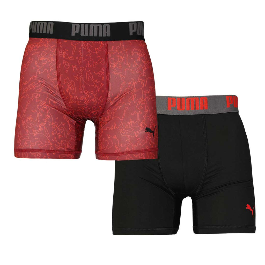 Puma 2-Pack Multi Logo Waistband Men's Boxer Briefs, Grey/Red